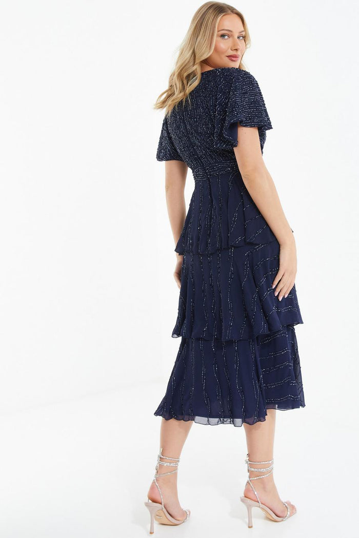Vestido Midi Volantes Azul