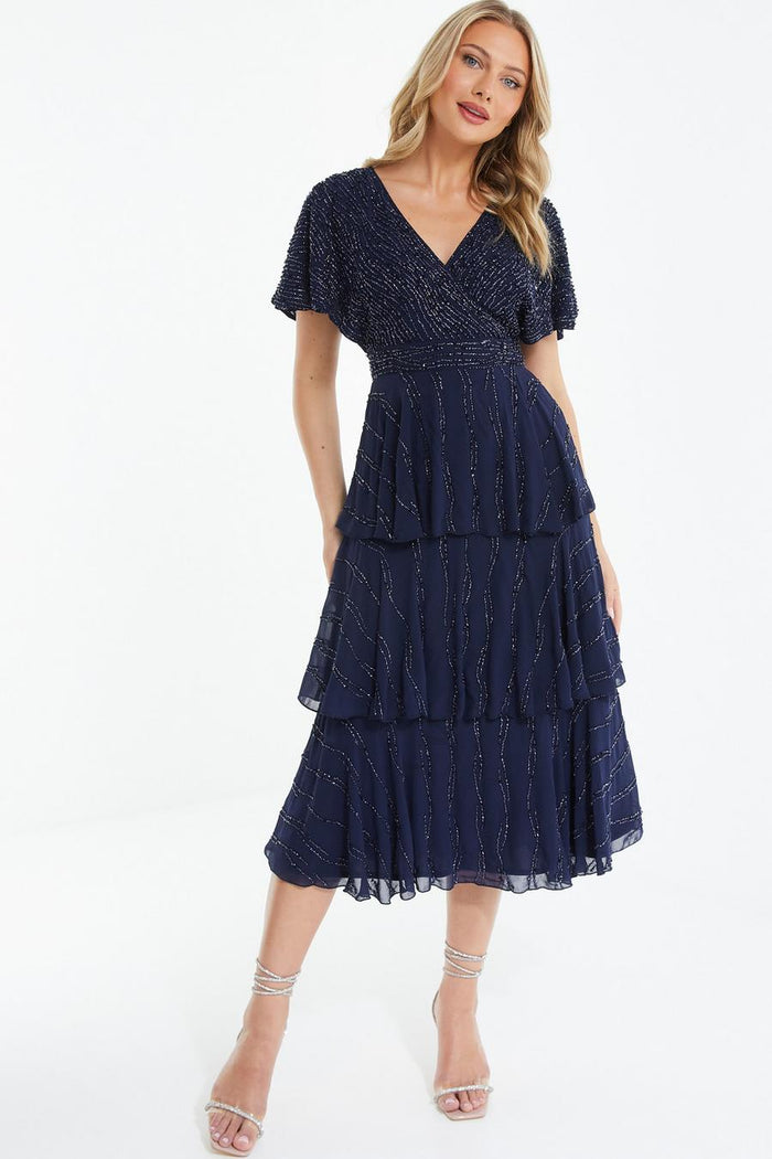 Vestido Midi Volantes Azul