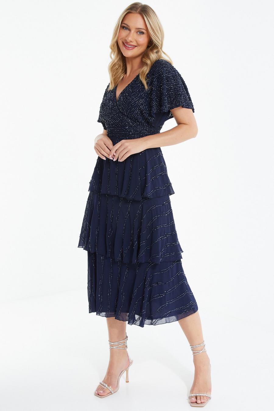 Vestido Midi Volantes Azul