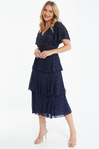 Vestido Midi Volantes Azul