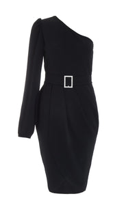 Mini Vestido Bodycon Negro de Una Manga