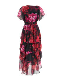 Vestido rojo estampado floral.