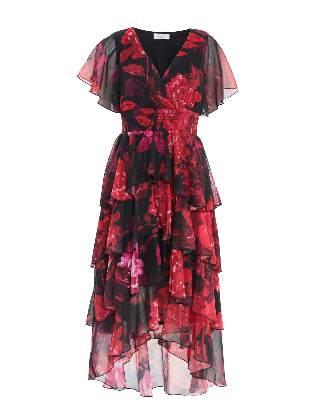 Vestido rojo estampado floral.
