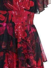 Vestido rojo estampado floral.