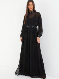 Maxi Vestido Halter Negro con Lentejuelas