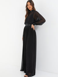 Maxi Vestido Halter Negro con Lentejuelas