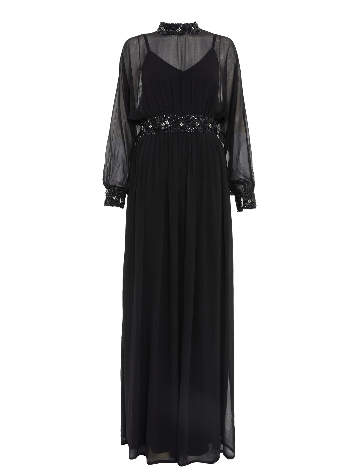 Maxi Vestido Halter Negro con Lentejuelas