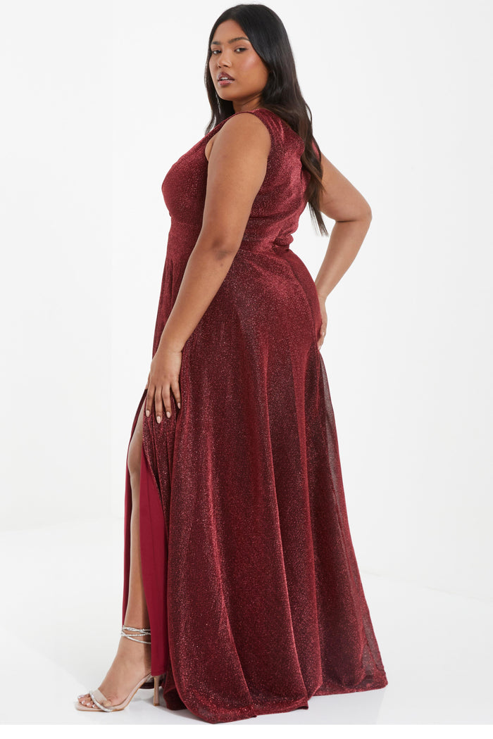 Plus Size Glitter Wrap Maxi DressBerry