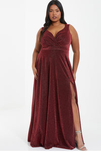 Plus Size Glitter Wrap Maxi DressBerry