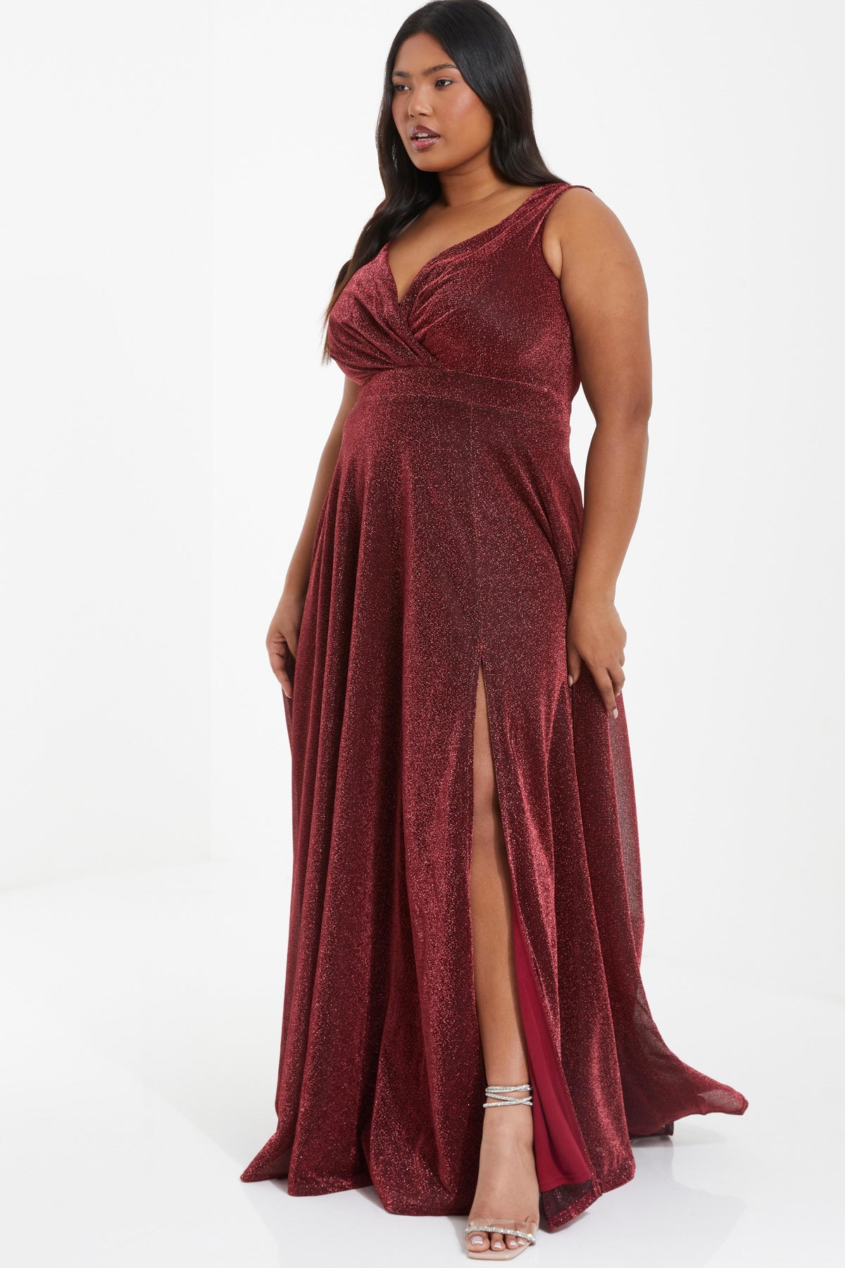 Plus Size Glitter Wrap Maxi DressBerry