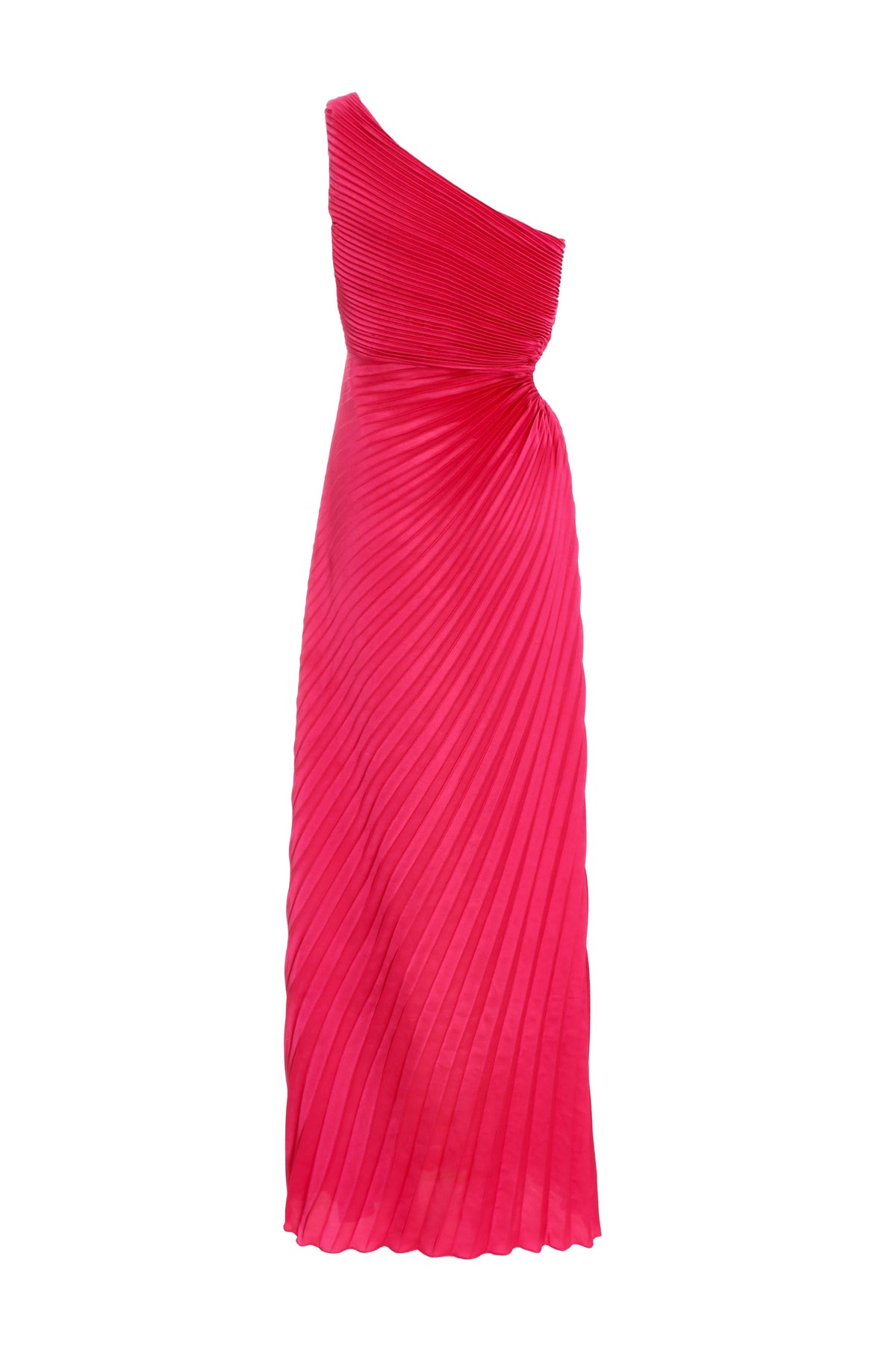 MAGENTA SATIN PLEATED ONE SHOULDER DRESS
