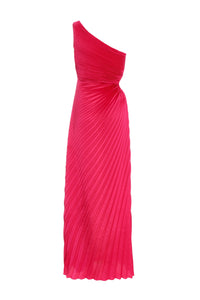 MAGENTA SATIN PLEATED ONE SHOULDER DRESS