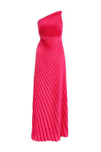 MAGENTA SATIN PLEATED ONE SHOULDER DRESS