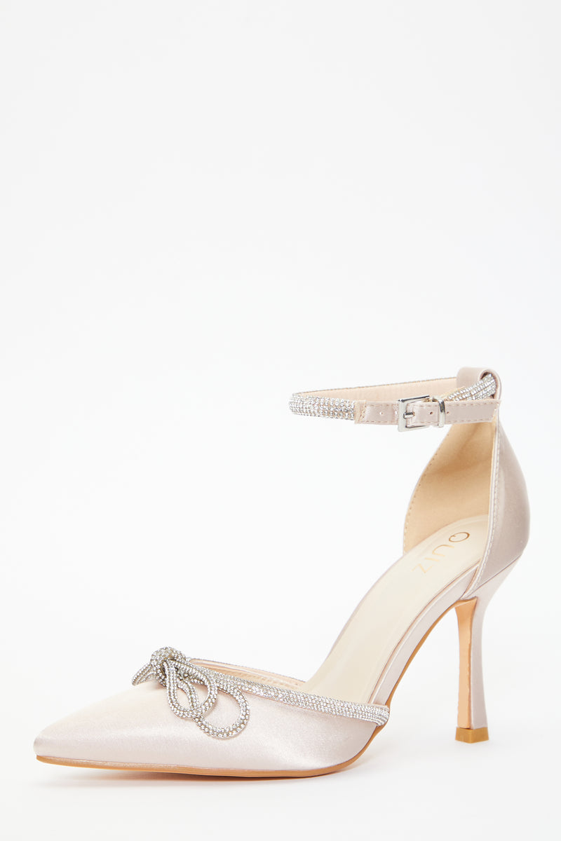 Zapatos de Tacon Champagne con Lazo de Diamante