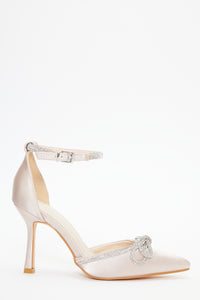 Zapatos de Tacon Champagne con Lazo de Diamante