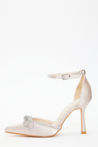 Zapatos de Tacon Champagne con Lazo de Diamante