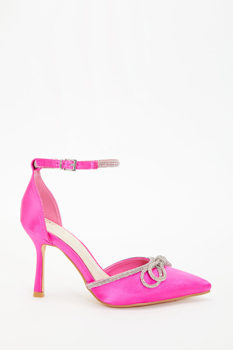 Zapatos de Tacon Fucsia con Lazo de Diamante