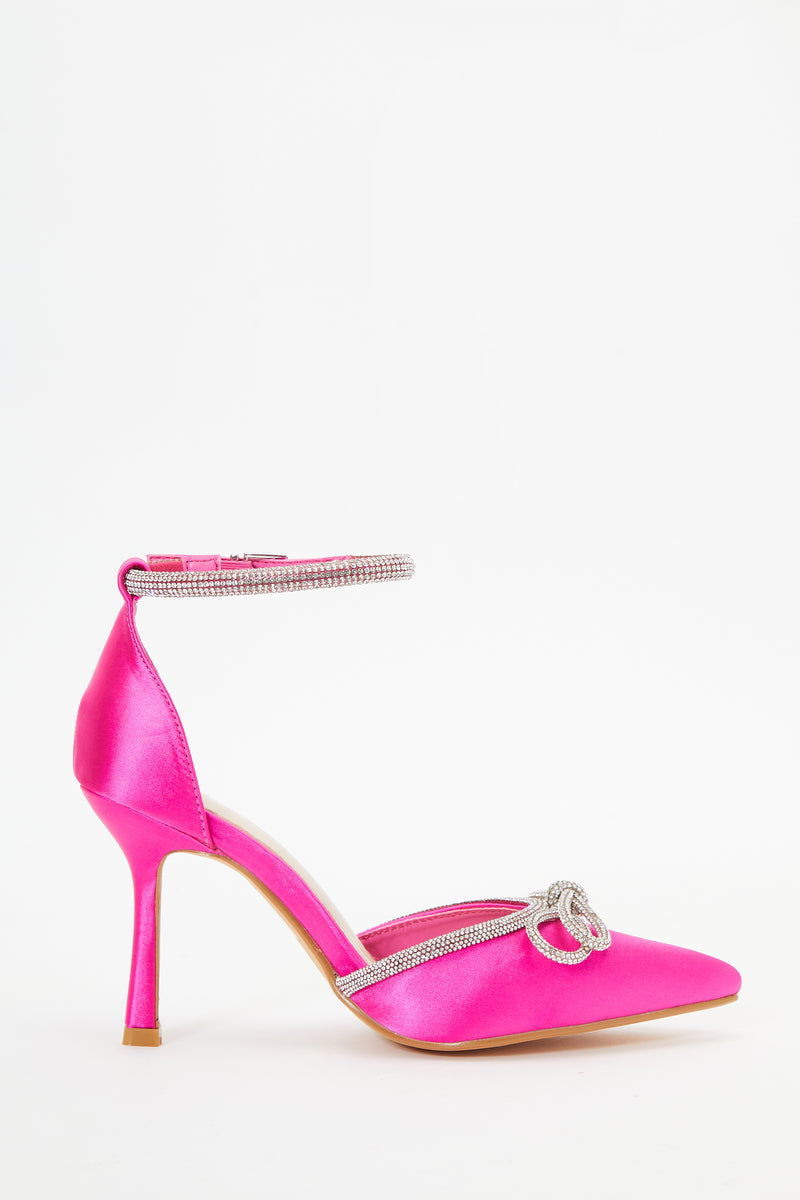 Zapatos de Tacon Fucsia con Lazo de Diamante