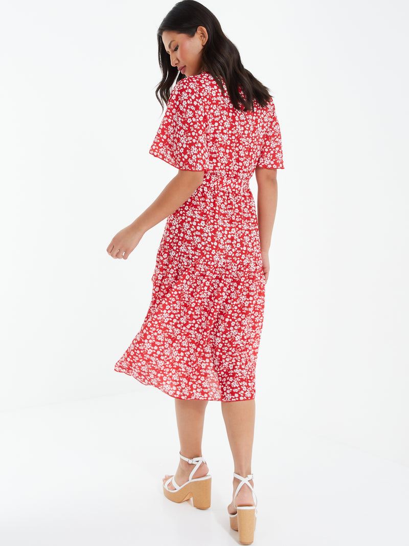 Vestido con Volantes Florales rojos