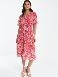 Vestido con Volantes Florales rojos