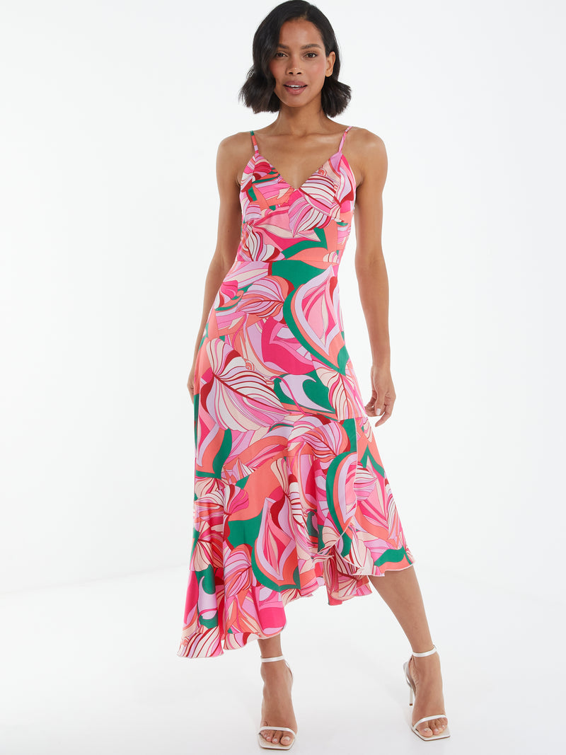 Vestido Midi Print pañuelo rosa