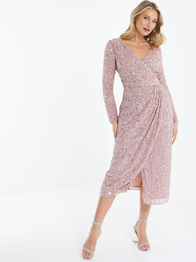 Vestido Midmaxi de Lentejuelas rosa