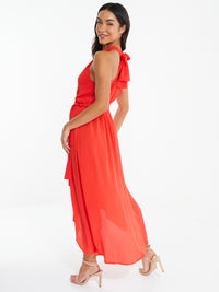 Vestido naranja cuello halter