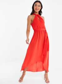 Vestido naranja cuello halter