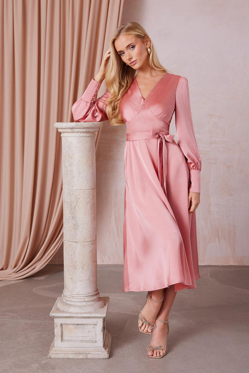 Vestido Midi Satin Rosa