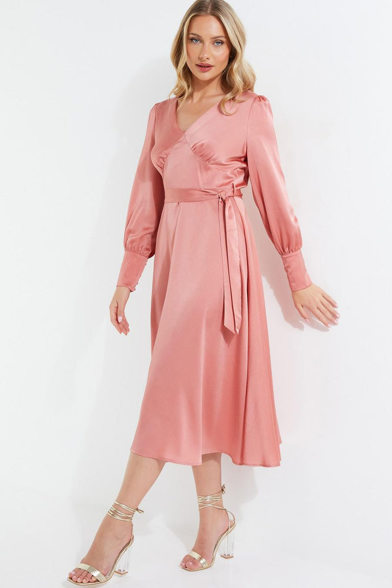 Vestido Midi Satin Rosa