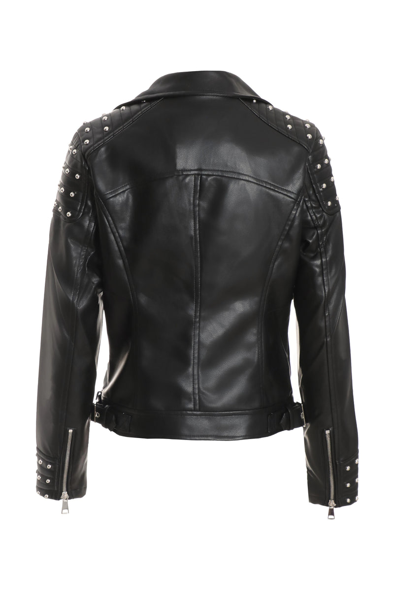 Jacket Biker Faux Leather Negra