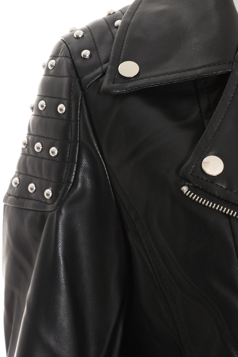 Jacket Biker Faux Leather Negra