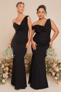 Maxi Vestido Cuello Asimétrico Negro