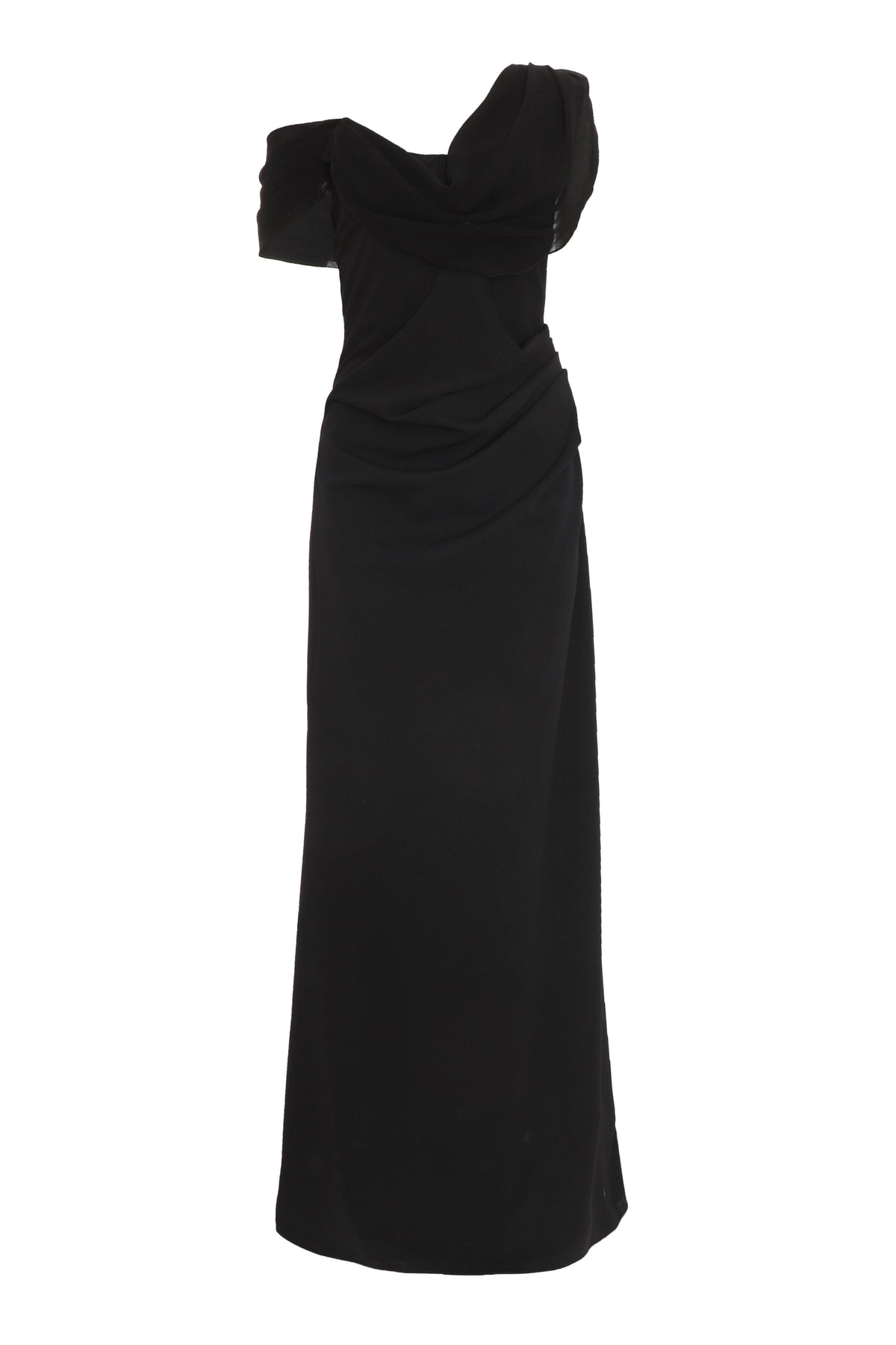 Maxi Vestido Cuello Asimétrico Negro