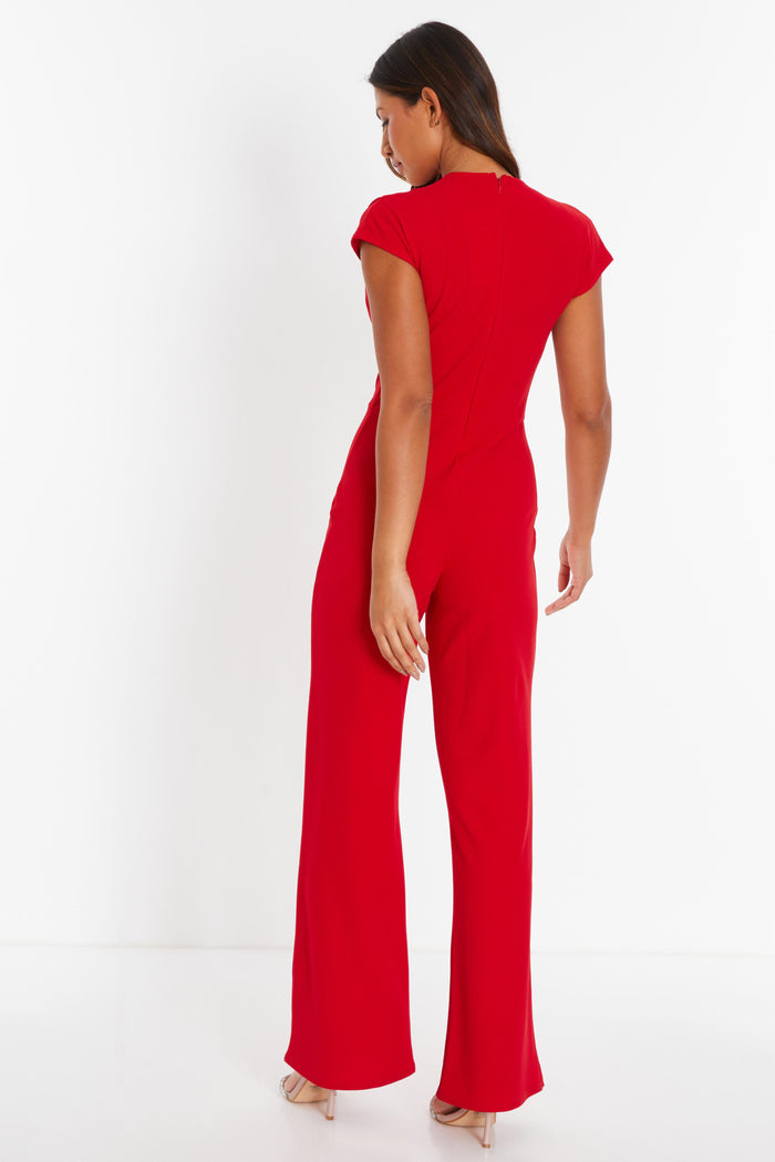 Scuba Crepe High Neck Palazzo JumpsuitRed