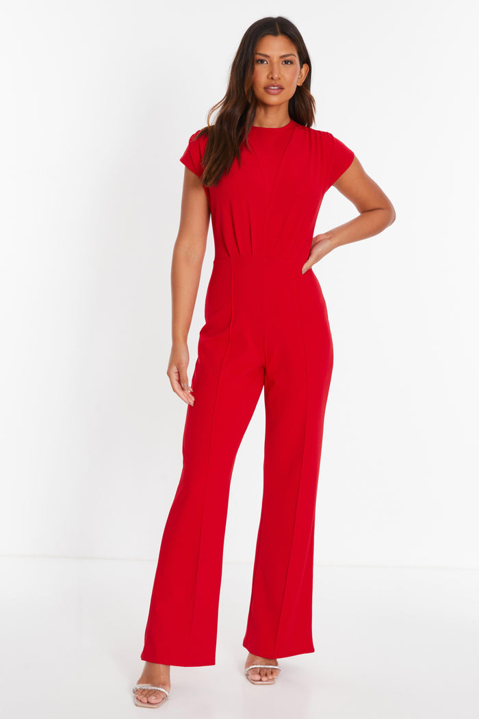 Scuba Crepe High Neck Palazzo JumpsuitRed
