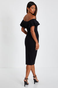 Vestido Negro Bardot Ruffle