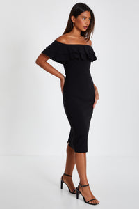 Vestido Negro Bardot Ruffle