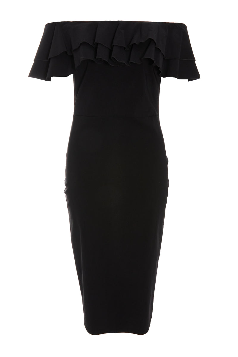 Vestido Negro Bardot Ruffle